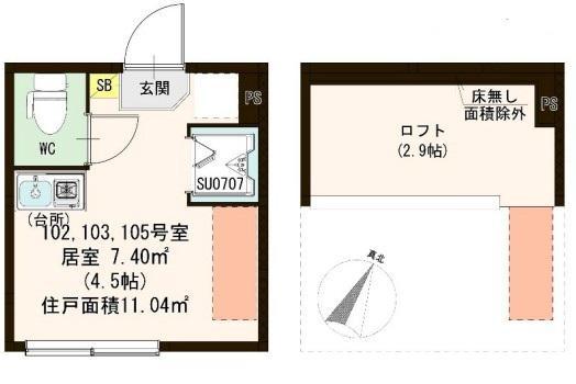 ウェリナ東十条(ワンルーム/1階)の間取り写真