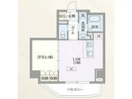 ハビテ外苑(1LDK/3階)の間取り写真