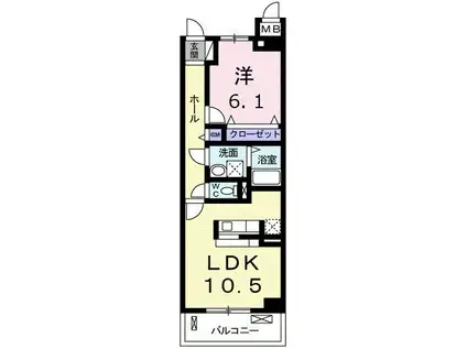ラフィーネ東野(1LDK/2階)の間取り写真