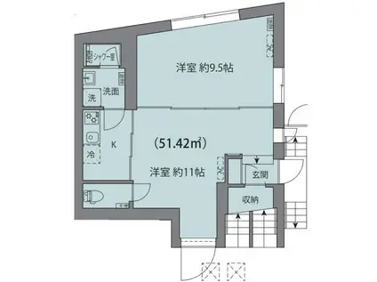ルクール市ヶ谷払方町(1DK/1階)の間取り写真