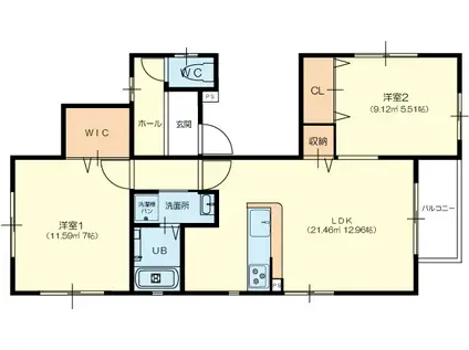 エレアージュ明石魚住(2LDK/3階)の間取り写真