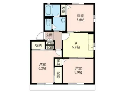 CASTLE HASE A(3K/1階)の間取り写真