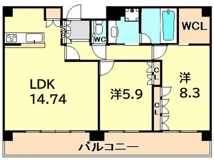 エレガンス甲子園(2LDK/5階)の間取り写真