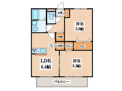 ALCYONE(2LDK/2階)の間取り写真