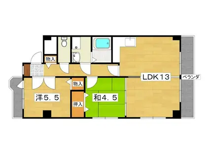 カルチェ清水谷(2LDK/3階)の間取り写真