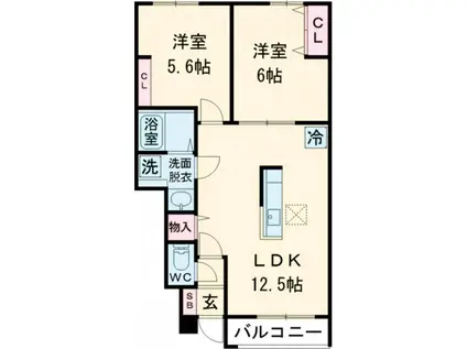 AMABILE(2LDK/1階)の間取り写真