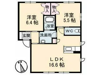 C O U R A G E U(2LDK/1階)の間取り写真