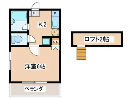 メリーメイトII(1K/2階)の間取り写真