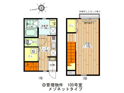 伊・ダンセ弐番館 メゾネット(1K/1階)の間取り写真