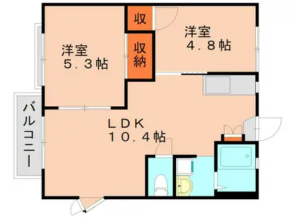 サニープレイス篠栗(2LDK/2階)の間取り写真