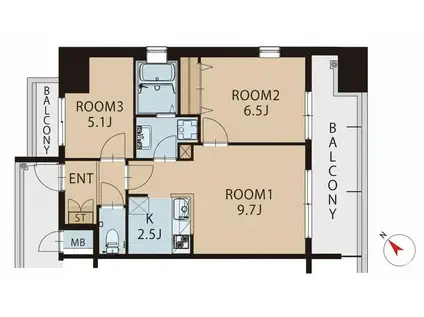 カルム南福岡(2LDK/5階)の間取り写真