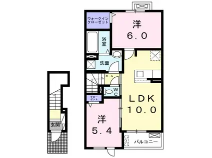 カーサ ファジアーノ B(2LDK/2階)の間取り写真