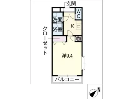 グリーンコートII(1K/1階)の間取り写真