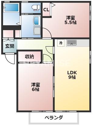 フレグランスヒルズ(2LDK/2階)の間取り写真