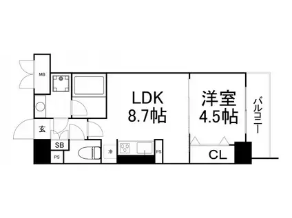 ARBLE都島(1LDK/2階)の間取り写真