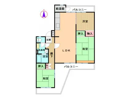 平塚高村団地(3LDK/3階)の間取り写真