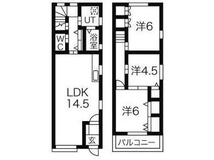 タウンハウス金田町II(3LDK/1階)の間取り写真