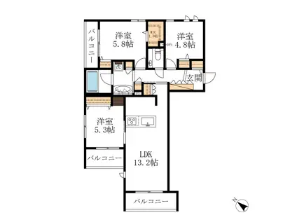 LARGO SERENO(3LDK/2階)の間取り写真