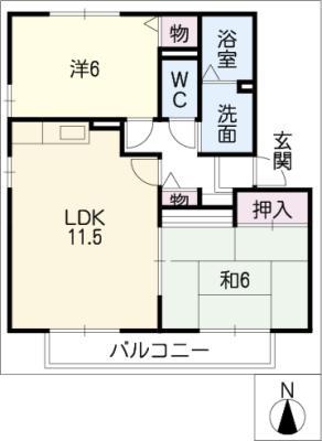 ジュネス梨子ノ木 弐番館(2LDK/1階)の間取り写真