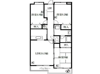 プレイスアイズ(3LDK/3階)の間取り写真