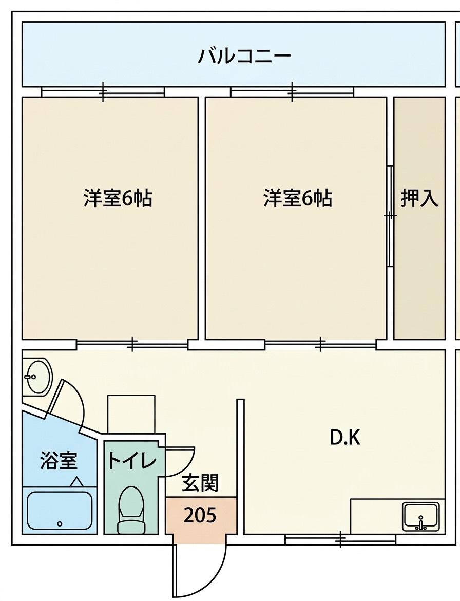 シックス マイル ブリッジ(2DK/2階)の間取り写真