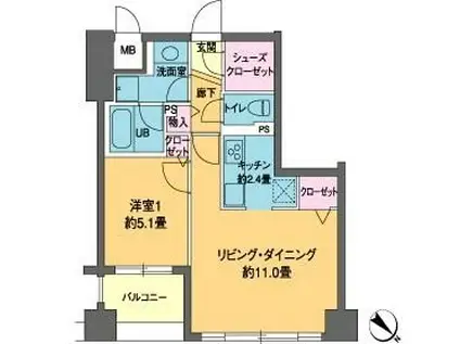 カスタリア茅場町(1LDK/4階)の間取り写真