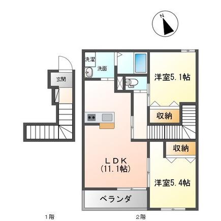ローズティアラ(2LDK/2階)の間取り写真