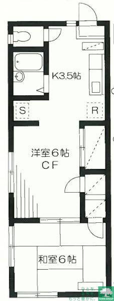 荏原ハイツ(2K/1階)の間取り写真