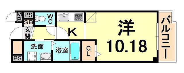 クレメント昆陽(ワンルーム/1階)の間取り写真