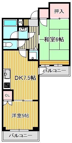 エクセレントハイツ(2DK/4階)の間取り写真