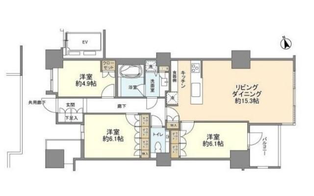 用賀レジデンス(3LDK/8階)の間取り写真