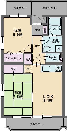 グランデフローラ(2LDK/2階)の間取り写真