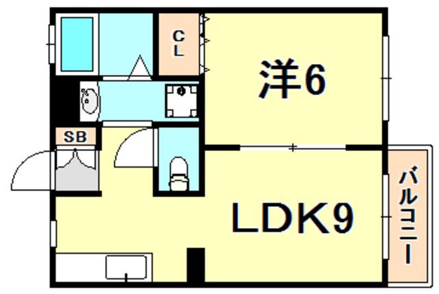 中山手ガーデンパレス D棟(1LDK/2階)の間取り写真