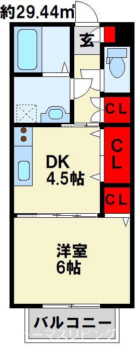 プランドール下富野(1DK/1階)の間取り写真