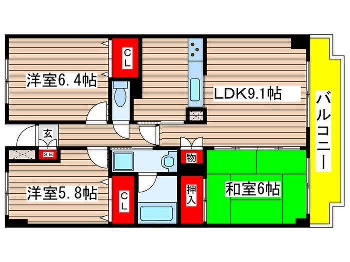 サニーヒルズ和光(3LDK/6階)の間取り写真