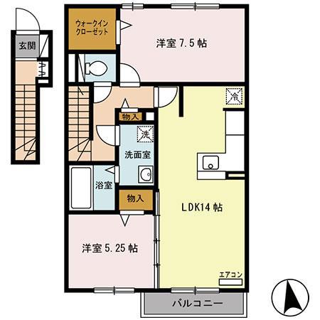 アプロディール ハート I(2LDK/2階)の間取り写真
