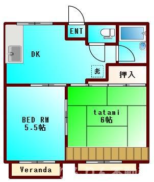 ハイツ森A・B(2DK/1階)の間取り写真