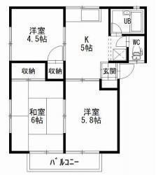 コーポサンライズ西深津(3DK/2階)の間取り写真