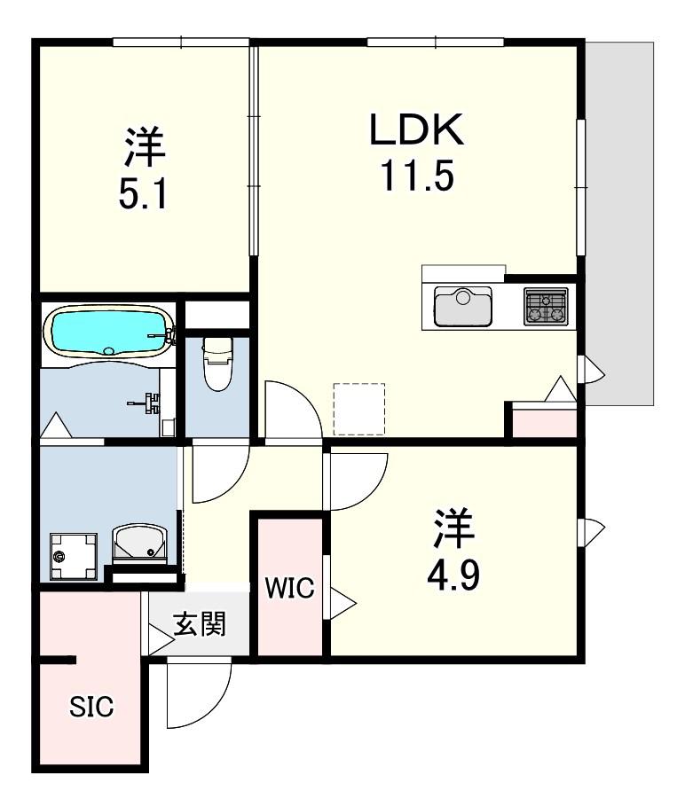 YOUR MAISON 富松(2LDK/1階)の間取り写真
