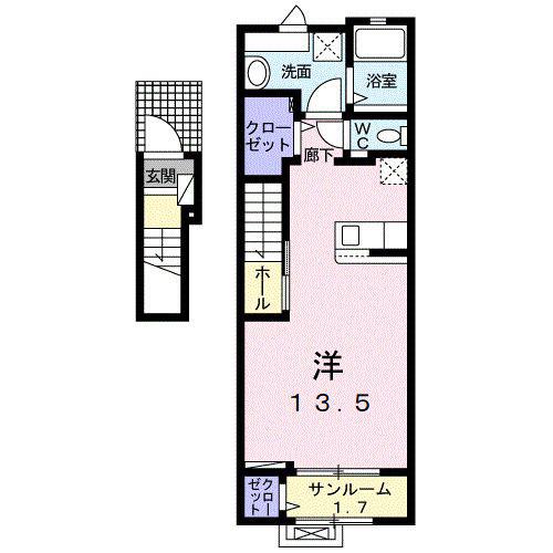 ペルズィモーネ(ワンルーム/2階)の間取り写真