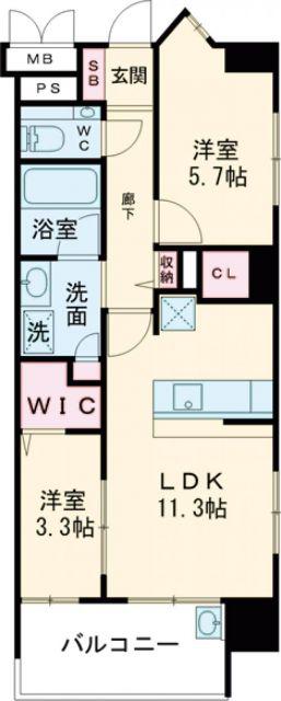 アクタス籠町グランミライ(2LDK/3階)の間取り写真