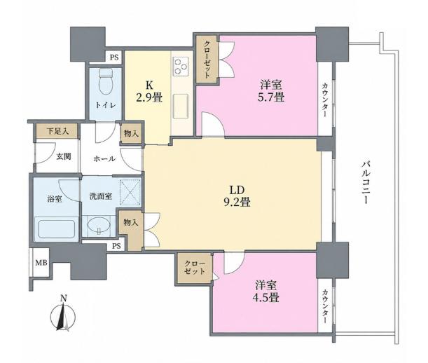 エリム春日町パークタワー(2LDK/19階)の間取り写真