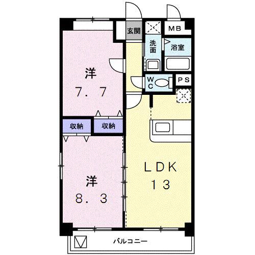 福パレスランデュールA(2LDK/1階)の間取り写真