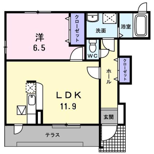ルミナス・MⅤB棟(1LDK/1階)の間取り写真