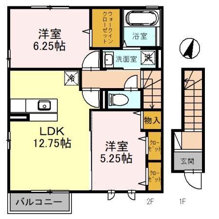 モダンコートZAZA(2LDK/2階)の間取り写真