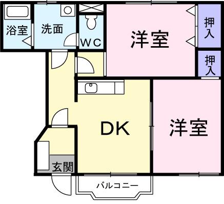 フロレスタB(2DK/1階)の間取り写真