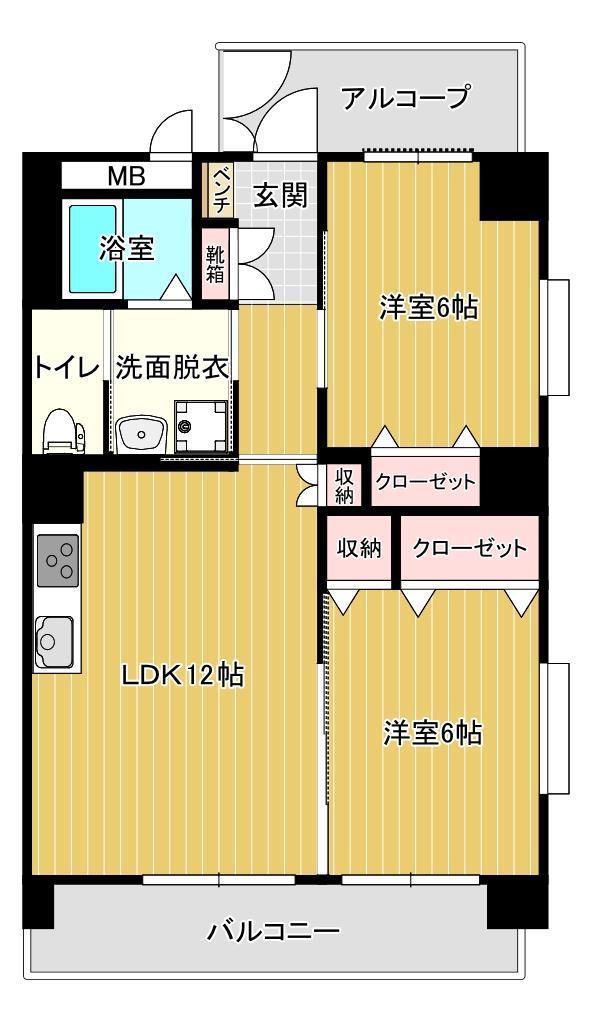 ウェルレジデンス三ツ瀬(2LDK/3階)の間取り写真