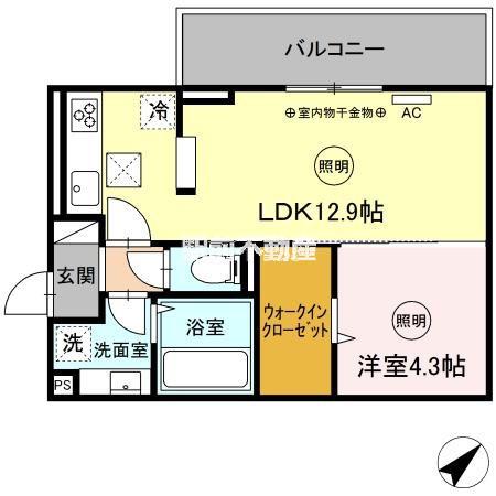 D-ROOM来春(1LDK/1階)の間取り写真