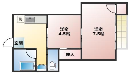 時ビル(2K/3階)の間取り写真