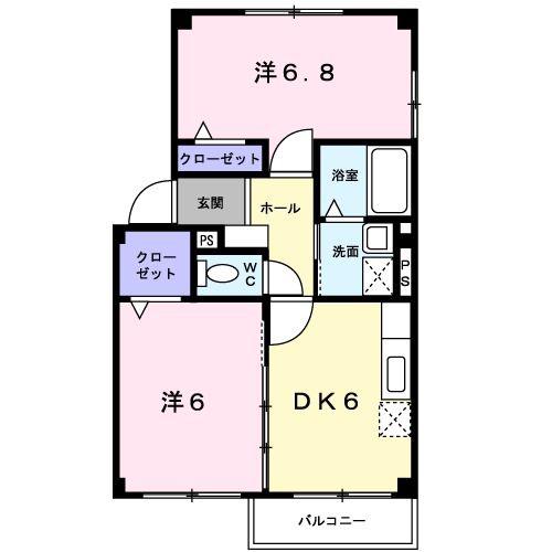 ソレイユII(2DK/2階)の間取り写真